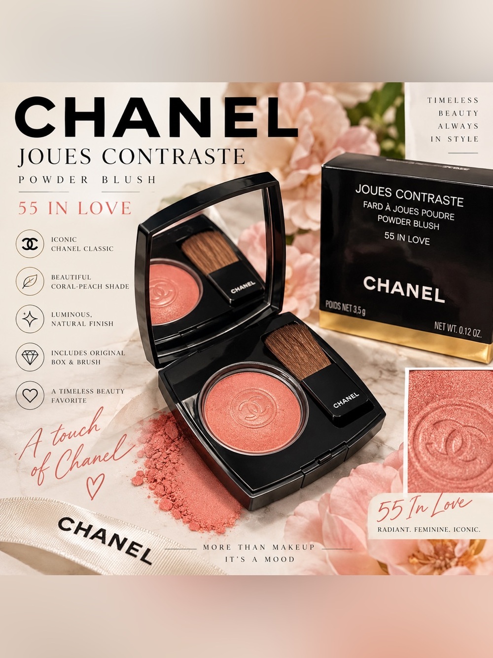 CHANEL Joues Contraste Blush 55 In Love • Box & Brush • Collectible